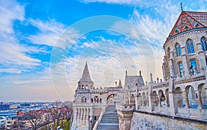 The walls and towers of Fisherman\'s Bastion, Budapest, Hungary