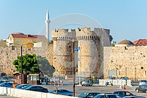 Walls and towers of Rhodes fortress, Dodecanese islands, Greece