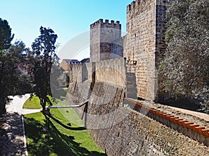 The walls and turrets of Sao Jorge Castle in Lisbon, Portugal photo