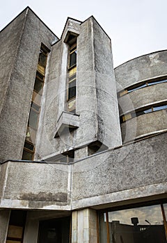 Walls with windows fragment of building in Saint-Petersburg, Russia, Soviet modernism brutalism photo