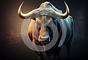 Wallstreet bull, bullish stock market sentiment concept. Finances and wealth growth