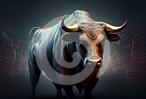 Wallstreet bull, bullish stock market sentiment concept. Finances and wealth growth photo