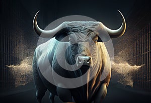 Wallstreet bull, bullish stock market sentiment concept. Finances and wealth growth photo