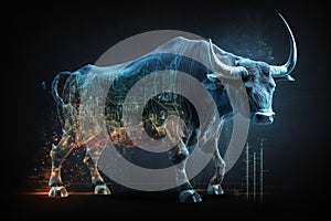 Wallstreet bull, bullish stock market sentiment concept. Finances and wealth growth