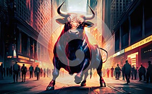 Wallstreet Bull on the stock market floor trading the day photo