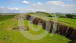 The Walltown Crags at World heritage site Hadrian`s Wall in the beautiful Northumberland National Park