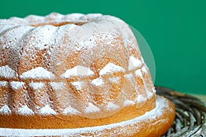 Walnut cake with easter eggs close up
