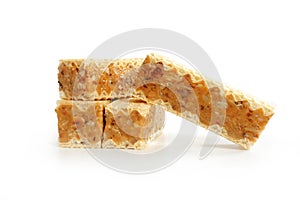 Walnut caramel wafer cake on white background