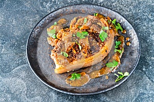 Walnut-crusted pork chop