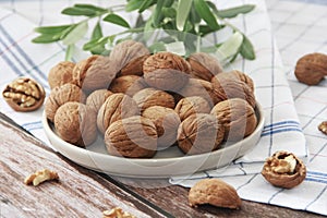 Walnut fruit in a hard brown shell
