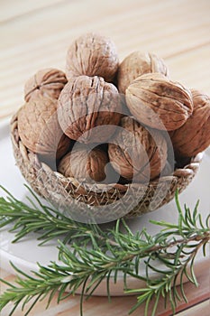 Walnut fruit in a hard brown shell