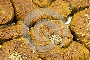 Walnut kadayif. Kadayif dessert in a close-up tray