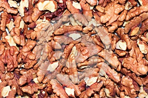 Walnut kernels close-up in the form of texture.