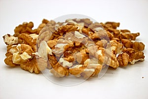 Walnut Kernels Other Names: Juglans Regia, Persian Walnut, English Walnut, Circassian Walnut. Isolated Image On A White