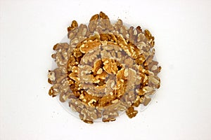 Walnut Kernels Other Names: Juglans Regia, Persian Walnut, English Walnut, Circassian Walnut. Isolated Image On A White