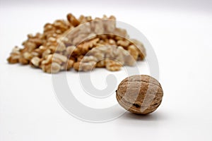 Walnut Kernels Other Names: Juglans Regia, Persian Walnut, English Walnut, Circassian Walnut. Isolated Image On A White