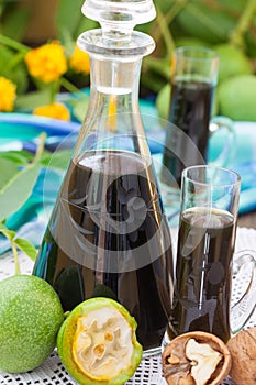Walnut liqueur with green walnuts