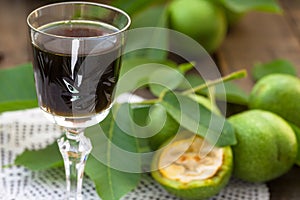Walnut liqueur with green walnuts