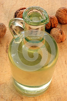 Walnut oil in a glass bottle