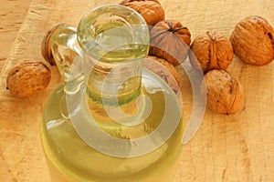 Walnut oil in a glass bottle