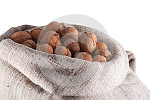 Walnuts in burlap bag
