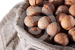 Walnuts in burlap bag