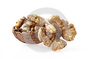 Walnuts in closeup on white background