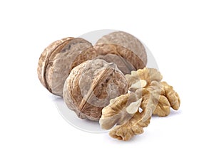 Walnuts in closeup  on white background