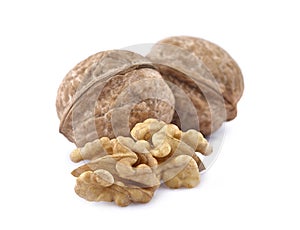 Walnuts in closeup  on white background