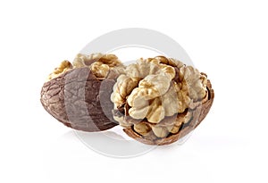 Walnuts in closeup on white background