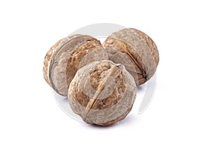 Walnuts in closeup  on white background