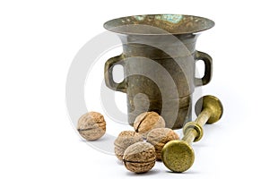 Walnuts and copper mortar