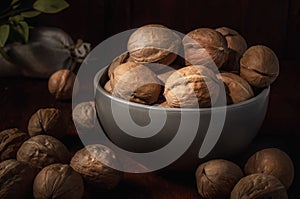 Walnuts on a dark background