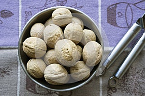 Walnuts in a dish on the table