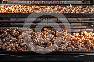 Walnuts drying in oven after rinsing