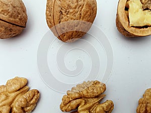 Walnuts Flat Lay Pattern on White Background