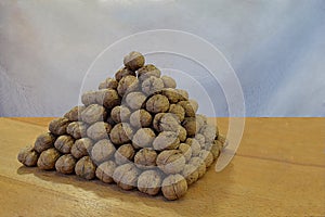 Walnuts folded in the shape of a triangular pyramid