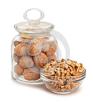 walnuts glass jar bowl