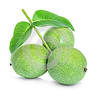 Walnuts green close-up isolated