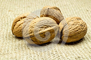 Walnuts on sackcloth