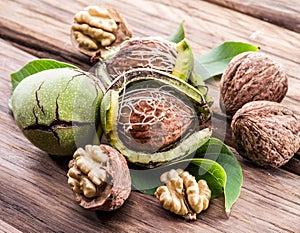 Walnuts and walnut kernels.