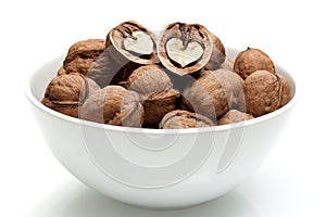 Walnuts in the white plate