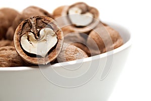 Walnuts in the white plate