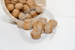 walnuts in a wicker basket close up