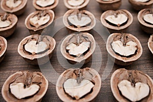 Walnuts on wooden background