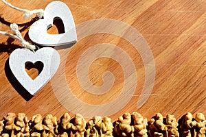 Walnuts on wooden background