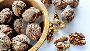 Walnuts in a wooden bowl