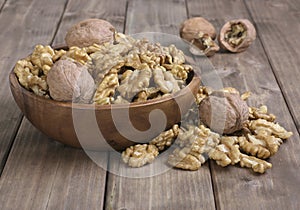 Walnuts in wooden bowl