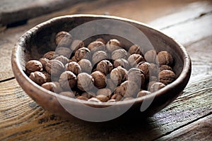 Walnuts in wooden bowl