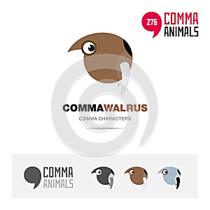 Walrus animal concept icon set and modern brand identity logo template and app symbol based on comma sign